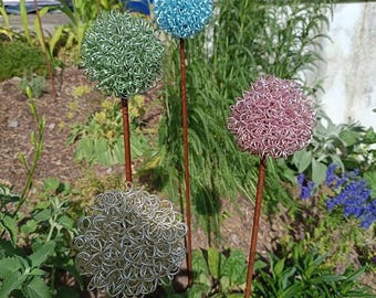 Allium, palla di cipolla ornamentale in filo di alluminio, verde lime, azzurro, rosa pastello o champagne