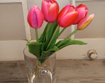 Tulpe real touch, 5 St. je Bund, Pink/Rot, Höhe 35 cm