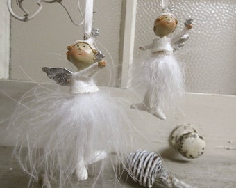 Lilian for hanging, Set of 2, white, Angel, Fixed legs, Feathers