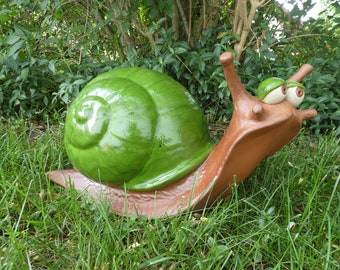 Snail Klaus Dieter made of ceramic, frost-proof unique, green, garden decoration