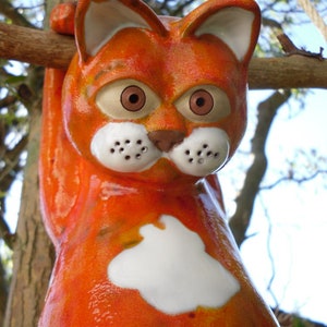 Cat ceramic orange red, hanging frost-proof, handmade image 3