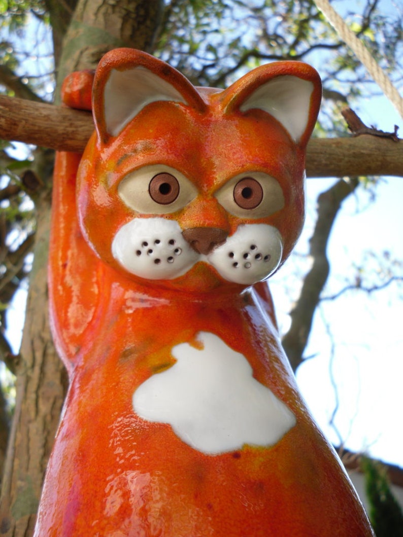 Cat ceramic orange red, hanging frost-proof, handmade image 3