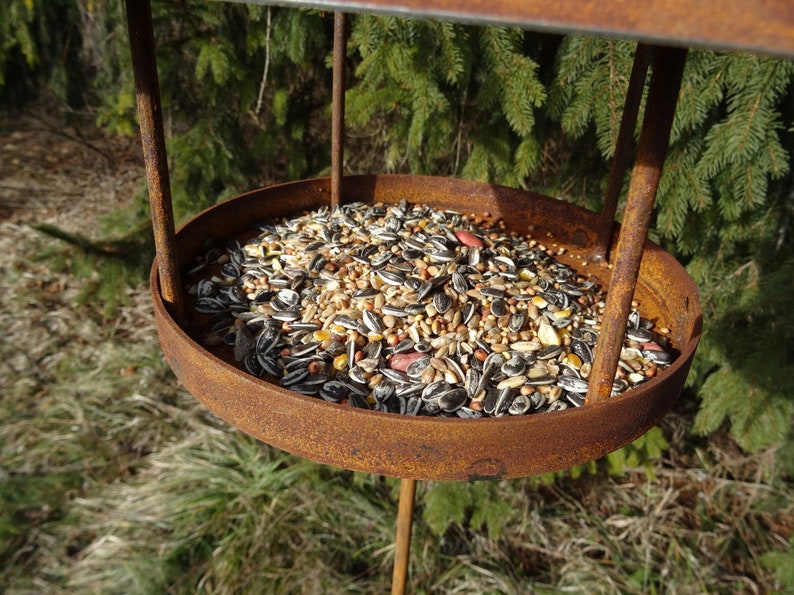 Tuinpaal vogelvoeder van metaal, roest, voer, vogel, winter, voederbak afbeelding 3