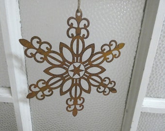 Fiocco di neve (B) in metallo, color ruggine, Ø 20 cm, decorazione da giardino, decorazione per la casa