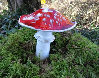 Red fly agaric made of ceramic, frost-proof, unique, mushroom garden decoration height 20 cm
