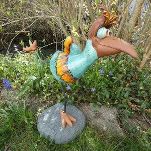 Ceramic runner turquoise with standing hair, frost-proof, unique, garden decoration (J) Vogel