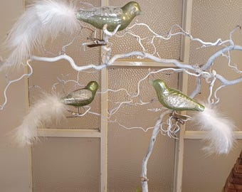 Vogel aus Glas mit Clip, Farbe helles Grün, Christbaumschmuck, Astschmuck