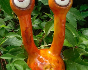 Garden spy stalk eyes made of ceramic, frost-proof, unique, orange large garden decoration