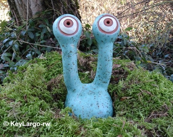 Keramikaugen Stielaugen aus Keramik, frostsicher, Unikat, türkis groß Gartendeko, Gartenspion