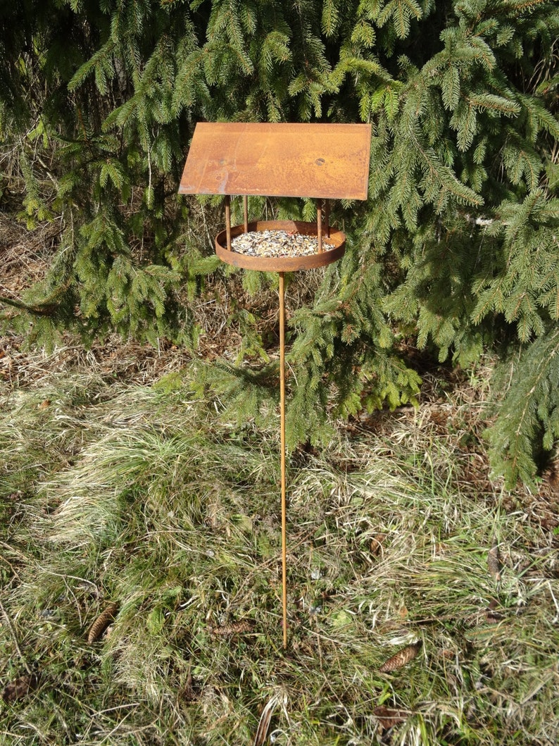 Tuinpaal vogelvoeder van metaal, roest, voer, vogel, winter, voederbak afbeelding 4
