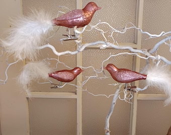 Vogel aus Glas mit Clip, Farbe Altrosa, Christbaumschmuck, Astschmuck