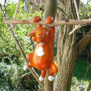 Cat ceramic orange red, hanging frost-proof, handmade image 5