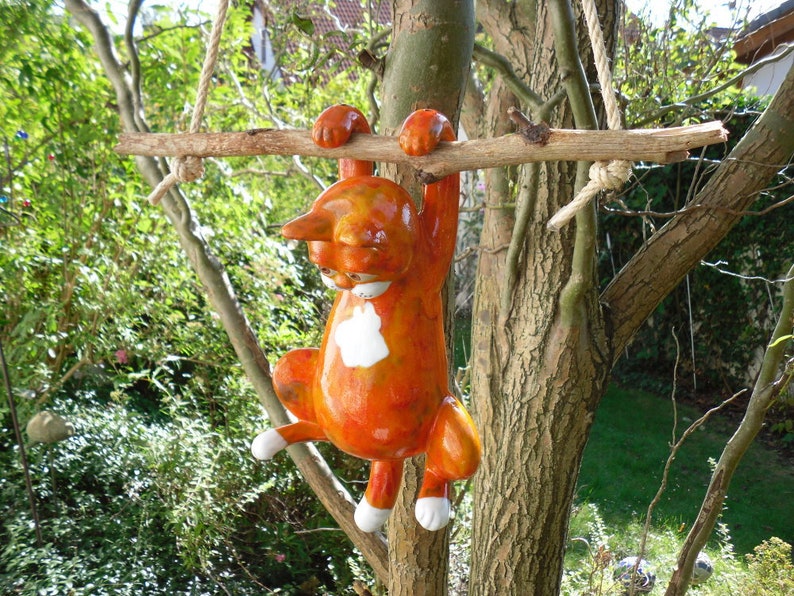 Cat ceramic orange red, hanging frost-proof, handmade image 5