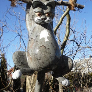 Katze Keramik grau getigert, hängend frostsicher Gartendeko Bild 4