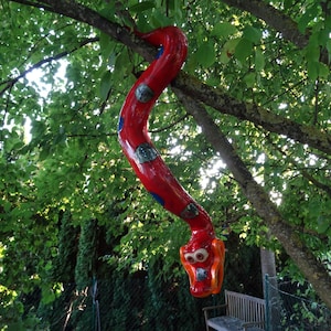 Tree snake snake made of ceramic, 52 cm, for hanging, frost-proof, unique, red