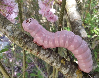 Lustige Raupe aus Keramik frostsicher Unikat, rosa