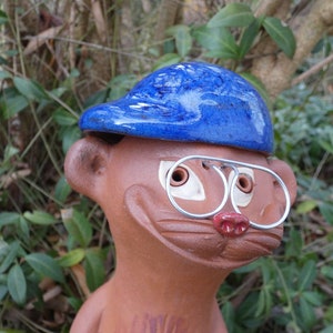 Ceramic meerkat, blue baseball cap and glasses, 30 cm, frost-proof unique garden decoration A image 2