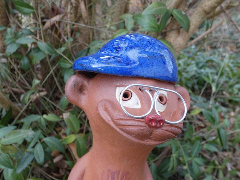 Ceramic meerkat, blue baseball cap and glasses, 30 cm, frost-proof unique garden decoration A image 2