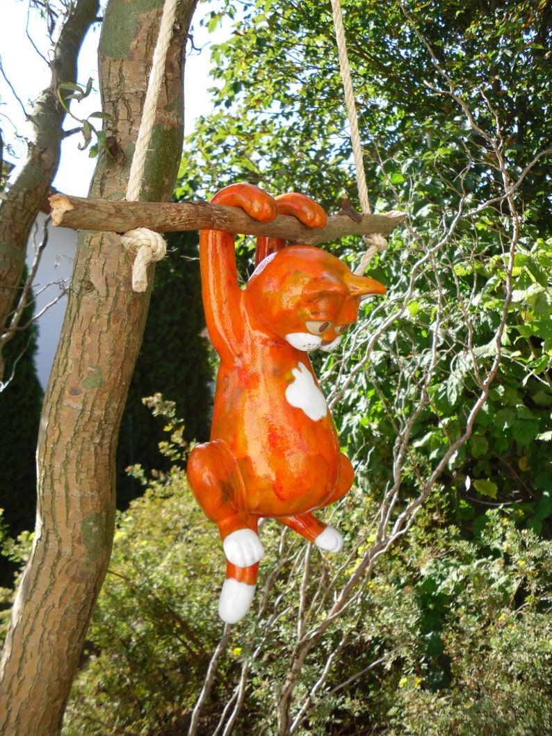 Cat ceramic orange red, hanging frost-proof, handmade image 4