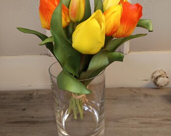 Tulpe real touch, 7 St. je Bund, Orange Gelb, Höhe 30 cm
