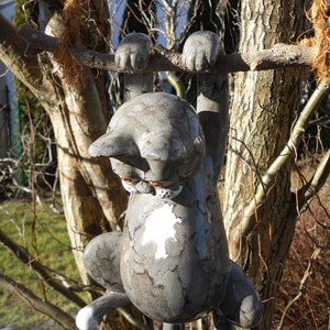 Katze Keramik grau getigert, hängend frostsicher Gartendeko Bild 3