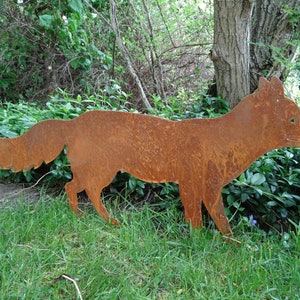 Garden stake fox made of metal, rust, rust garden decoration