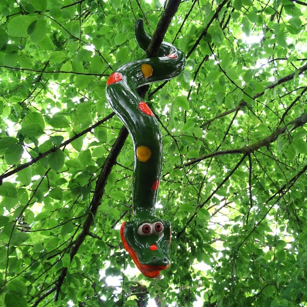 Tree snake snake made of ceramic, 52 cm, for hanging, frost-proof, unique, green