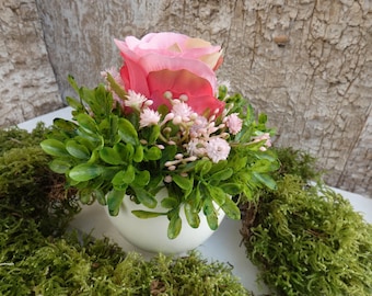 Decorazione da tavola Uovo in ceramica con fiori Pasqua Primavera Rosa Velo Erba Buchs (J)
