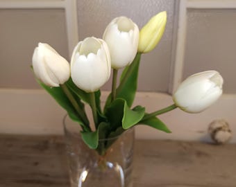 Tulpe real touch, 5 St. je Bund, Weiß, Höhe 35 cm