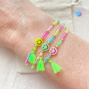 Neon Armband Smiley Rainbow mit Quaste Perlenarmband bunt Miyuki Armband mit Smiley farbenfrohes Armband imagem 10