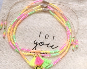 Armband Smiley | Handgemacht | Armband Rainbow | Smiley Perle | Neon-Design | Set | MIX and MATCH