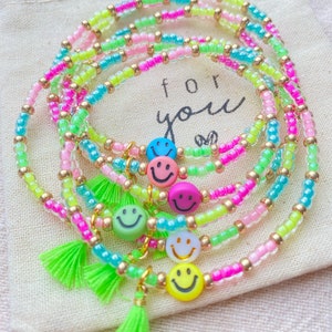 Neon Armband Smiley Rainbow mit Quaste Perlenarmband bunt Miyuki Armband mit Smiley farbenfrohes Armband imagem 1