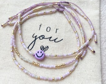 Bracelet minimalist three-part | Bracelet Smiley | Handmade Bracelet | Miyuki Delica beads | Multi-row bracelet | Pastel bracelet