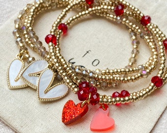 Bracelet heart | Glass beads | Miyuki seed beads | Heart red | Heart Cream | Gift | Pearl bracelet heart | Heart Bracelet | Heart pendant