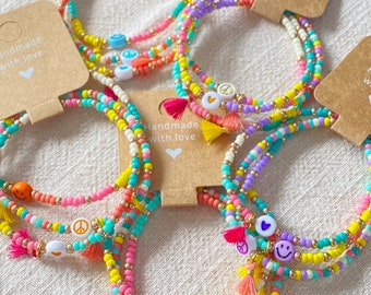 Bracelet in a SET of three pieces Rainbow with tassel | Beaded bracelet colorful | Miyuki bracelet with smiley, heart, peace | personalized | Motif bracelet