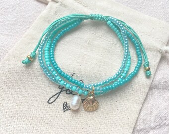 Bracelet turquoise | Handmade Bracelets | Bracelet with shell pendant | multi-row bracelets | Miyuki seed beads / adjustable|