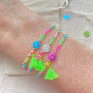 Neon Armband Smiley Rainbow mit Quaste Perlenarmband bunt Miyuki Armband mit Smiley farbenfrohes Armband imagem 9