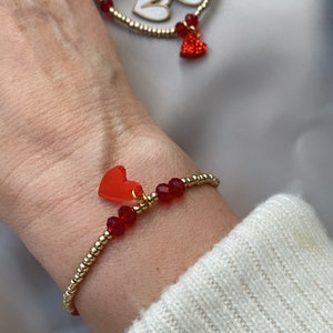 Armband Herz Glasschliffperlen Miyuki Rocailles Herz rot Herz Creme Geschenk Perlenarmband Herz Herz Armband Herzanhänger Herz Rot