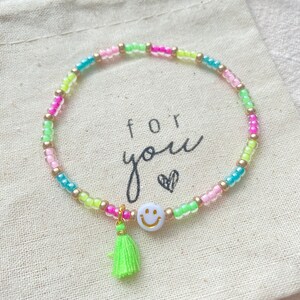 Neon Armband Smiley Rainbow mit Quaste Perlenarmband bunt Miyuki Armband mit Smiley farbenfrohes Armband imagem 5