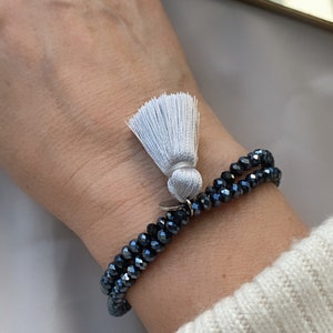 Bracelet double row Glass beads Tassel Stretch bracelet image 7