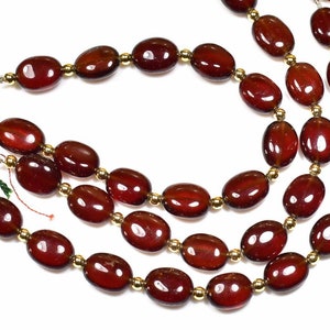 Hessonite Garnet Smooth Oval Beads, Natural Garnet Plain Beads For Jewellery 7×8.50 - 9 × 12mm 6&quot;Strand ..LT-94C