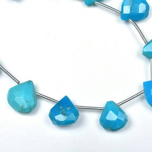 Natural Arizona Turquoise Faceted Heart Shape Briolette Beads , Top Quality , 9×10-11×12mm , 6&quot; Strand , 11beads..b578