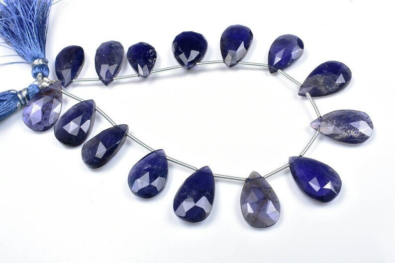 11\u00d716.50-12\u00d720mm 8Strand.#b349 Natural Iolite Faceted Pear shape Briolette Beads
