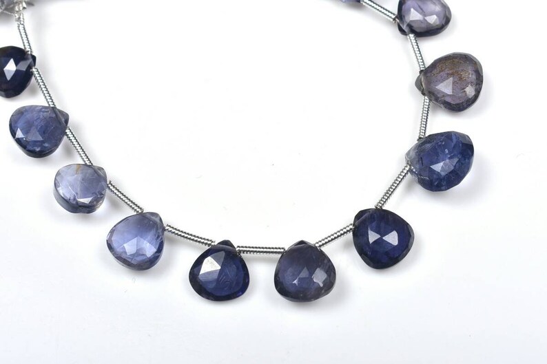 15beads..b576 8-10mm Natural Iolite Faceted Heart Shape Briolette Beads 6 Strand Natural Gemstone