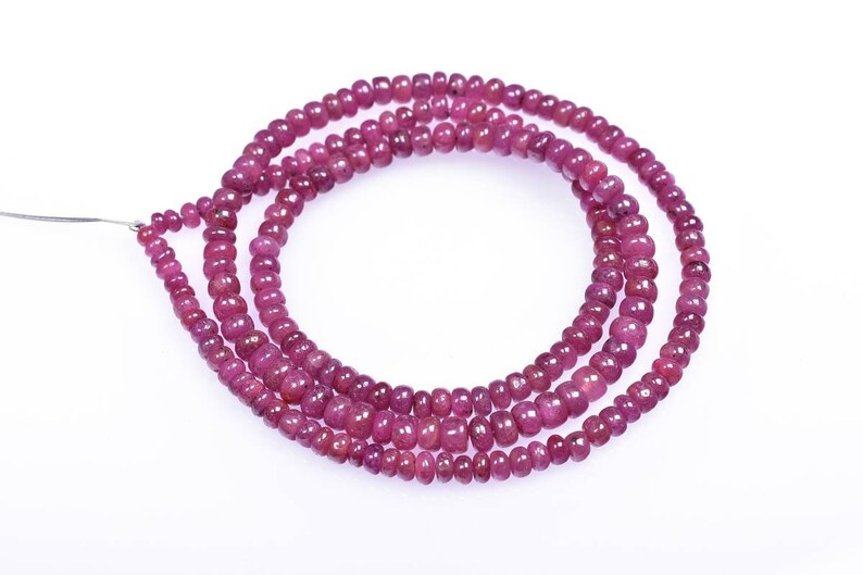 16 Strand..b1454 Gemstone 3-4mm Natural Ruby Smooth Plain Rondelle Beads AAA+ Quality