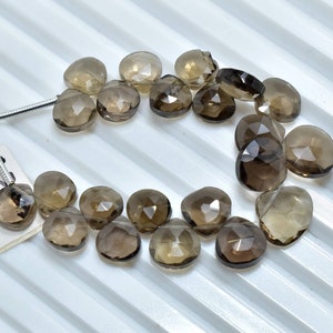 Smoky Quartz Faceted Heart shape Briolette Beads 7-10mm Good Quality 22 beads 4&quot;Strand.#b127