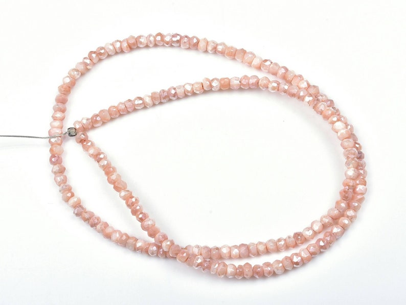 3.50-4mm Beautiful Moonstone Peach Colour Coated-Faceted Rondelle Beads-Natural Gemstone-16Strand..b417