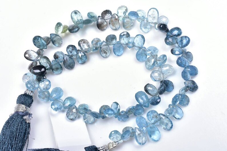 Natural Moss Aquamarine Faceted Pear Shape Briolette Beads 9 Strand.b1055 AAA Quality 4\u00d76-4\u00d77mm
