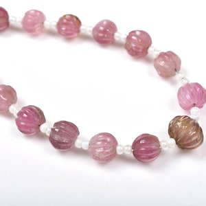 5.50-7mm Rare Multi Tourmaline Melon Beads , Tourmaline Carved Round Beads , Good Quality , 6&quot;Strand , 17Beads.,b794