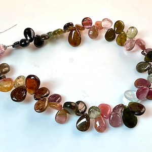 Multi Tourmaline Plain Pear Shape Briolette Beads Tourmaline Almond Shape Smooth Pear 8 - 11mm Long 8&quot;Strand .B1675